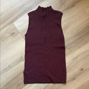 Sleeveless Ribbed Knit Top in Burgundy. Ann Taylor
